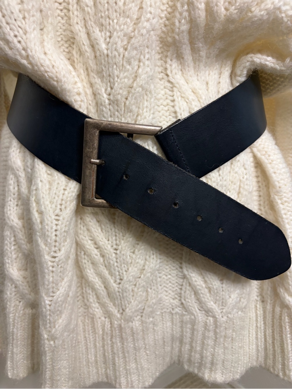Vintage Antiqued Buckle Black Leather Statement Belt